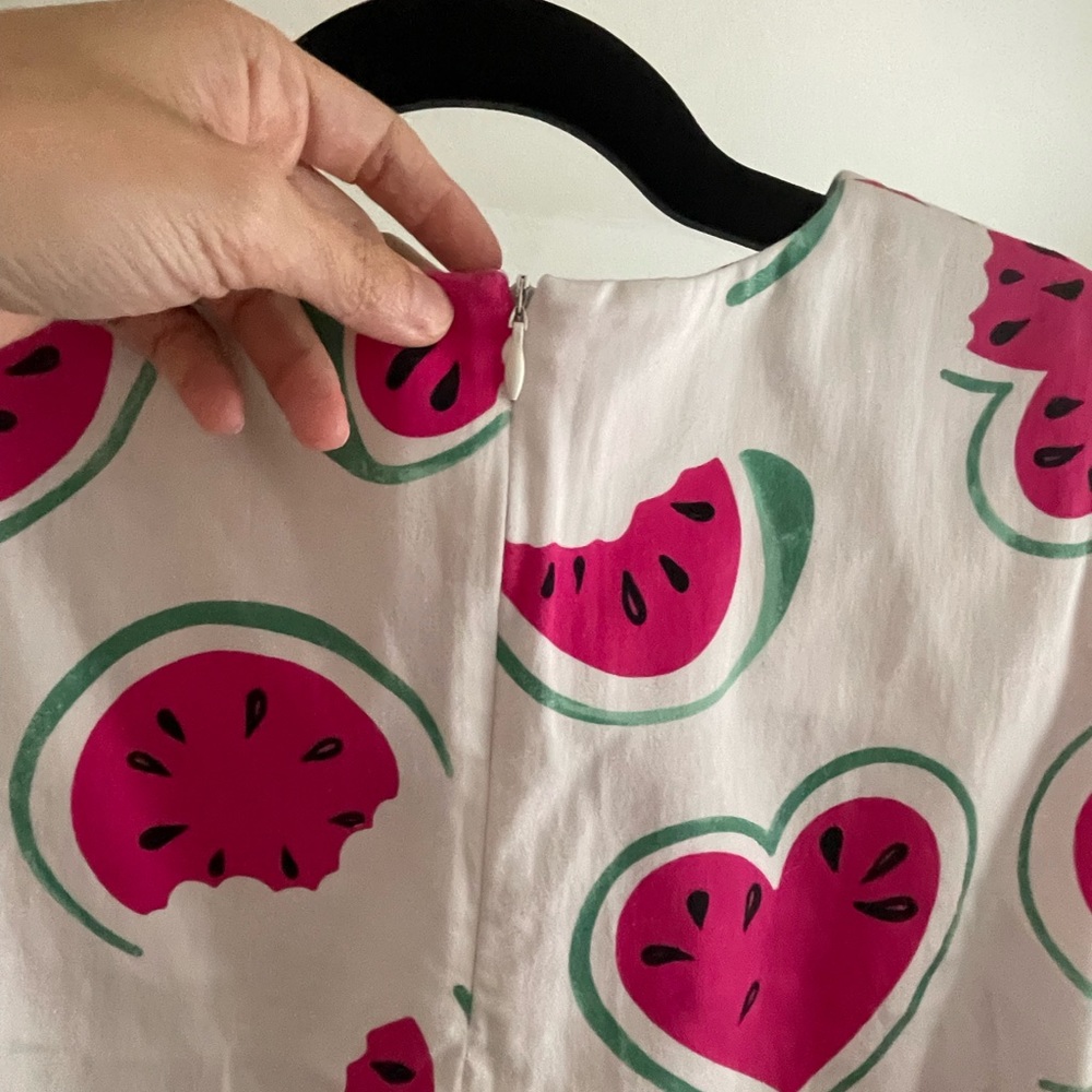 Love Moschino All Over Heart Watermelon Print Shift Dress White Pink M 6 - Picture 7 of 10